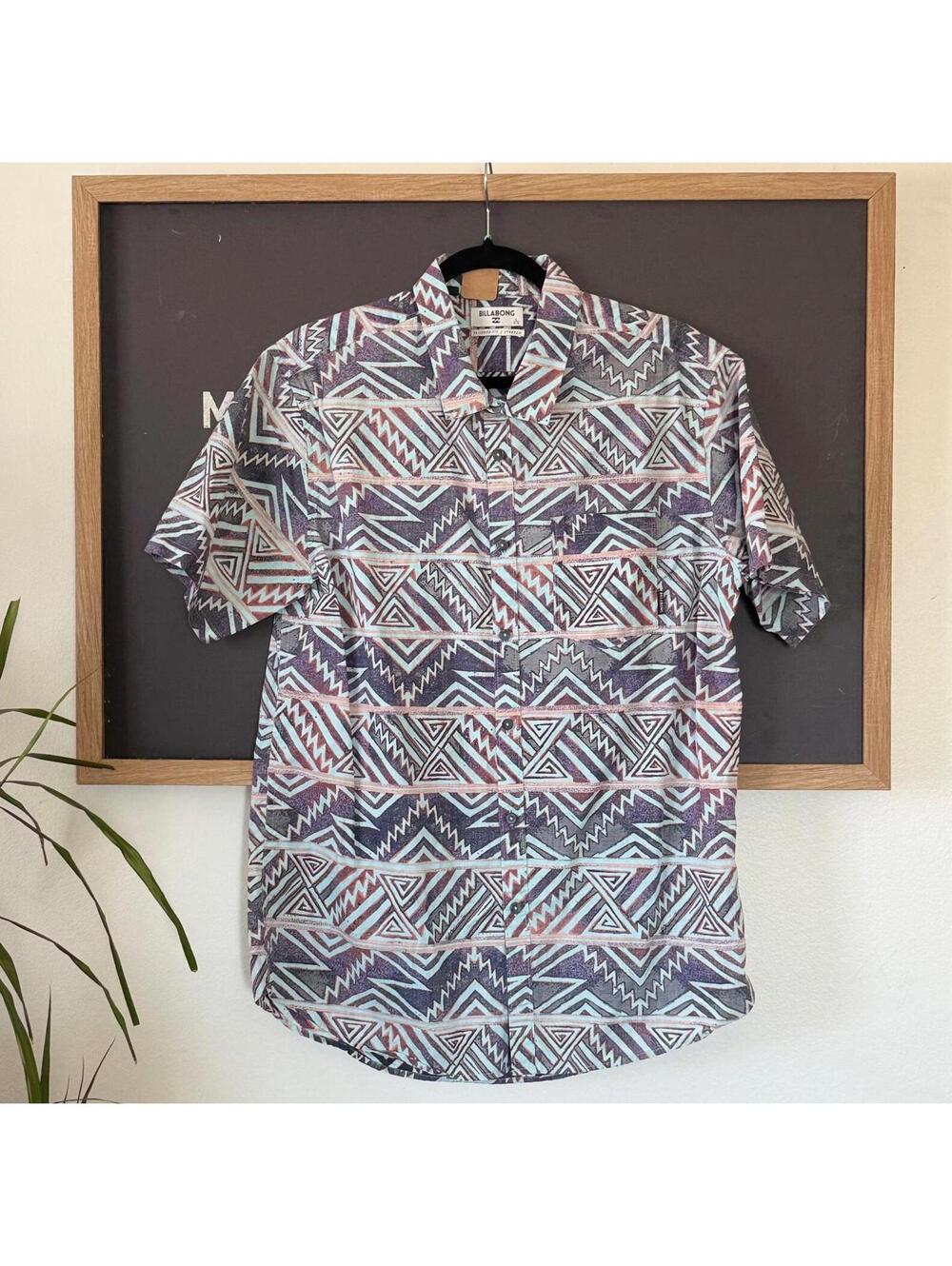 Blue Tribal Geo Print Billabong Tailored Fit Button Up Shirt Large